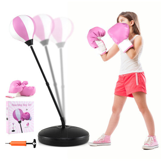 Kids Adjustable Stand Punching Bag Toy Set with Boxing Glove-Red