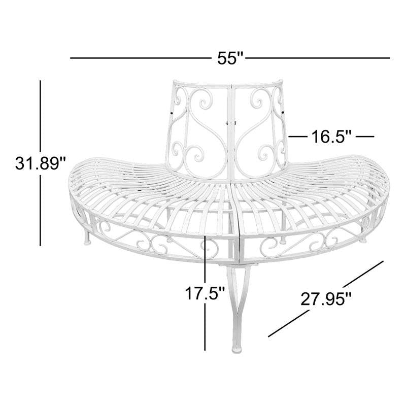 Half-Circle Outdoor White Powder Coated Aluminum Tree Bench