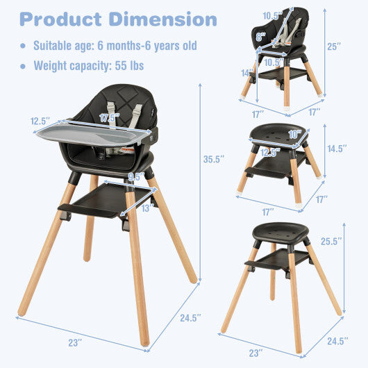 Costway 6 in 1 Convertible Highchair with Safety Harness and Removable Tray Black
