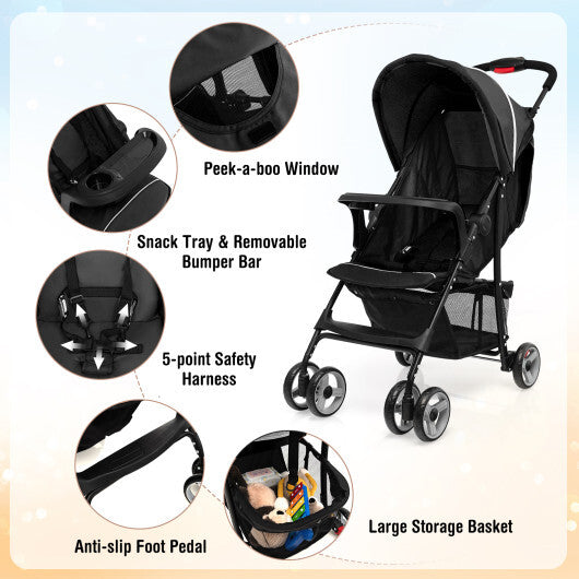 Costway Foldable Lightweight Baby Stroller Travel Pushchair 0-36 Months Age Group 13 lbs Black