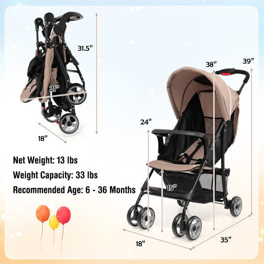 Costway Foldable Lightweight Baby Stroller Travel Pushchair 0-36 Months Age Group 13 lbs Coffee