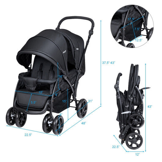 Costway Double Stroller Foldable Baby Twin Lightweight Travel Stroller Infant Pushchair Black