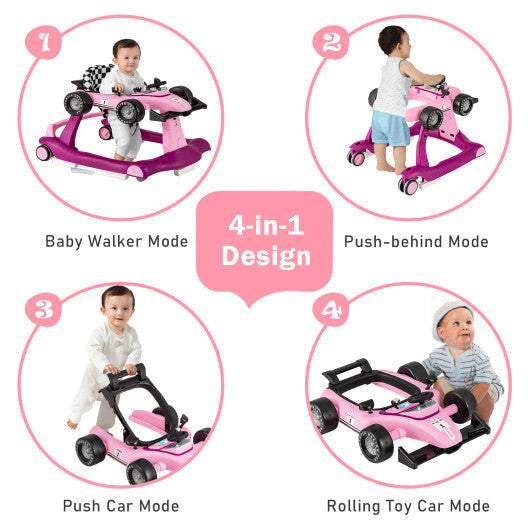 Costway 4-in-1 Foldable Activity Push Walker with Adjustable Height-Purple