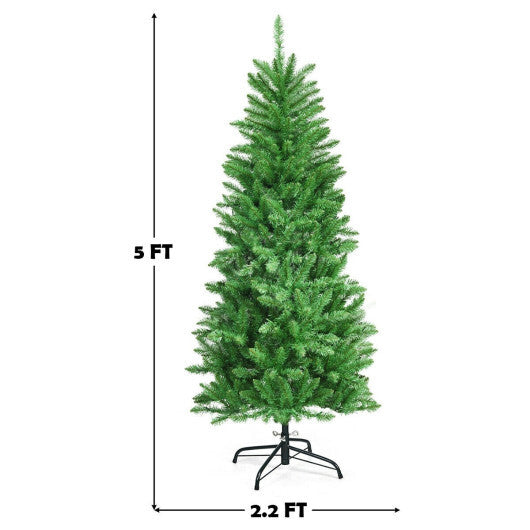 Costway 5 Feet PVC Hinged Pre-Lit Artificial Fir Pencil Christmas Tree with 150 Lights-5 ft
