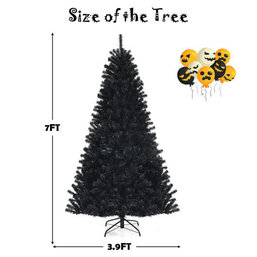 Costway Black Artificial Christmas Halloween Tree with Purple LED Lights-7 ft