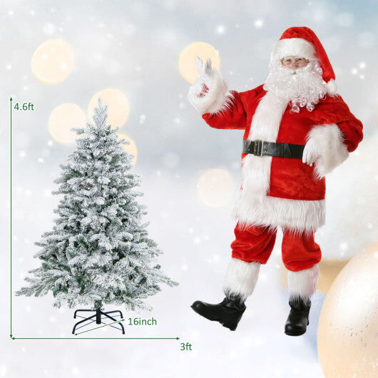 Costway 4.5 Feet Flocked Christmas Tree with Warm White LED Lights-4.5 ft
