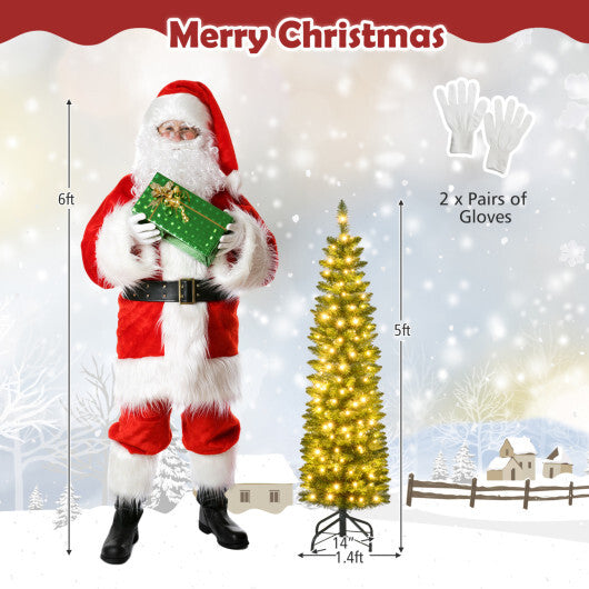Costway 5 Feet Pre-lit Pencil Artificial Christmas Tree with 150 Warm White LED Lights-5 ft