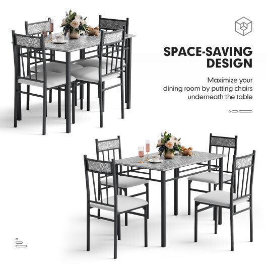 Costway 5 Piece Faux Marble Dining Set Table and 4 Chairs Kitchen Breakfast Furniture Grey