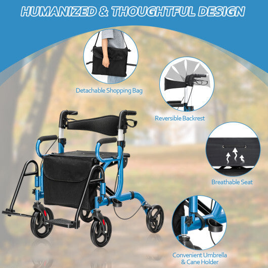 Costway Folding Rollator Walker with 8-inch Wheels and Seat Navy