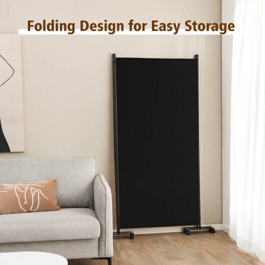 Costway 3-Panel Folding Room Divider 6Ft Rolling Privacy Screen with Lockable Wheels Black