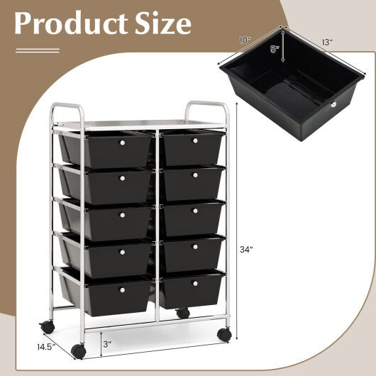 Costway 10-Drawer Rolling Storage Cart-Black