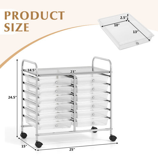 Costway 12 Drawers Rolling Storage Cart for Home and Office-Transparent
