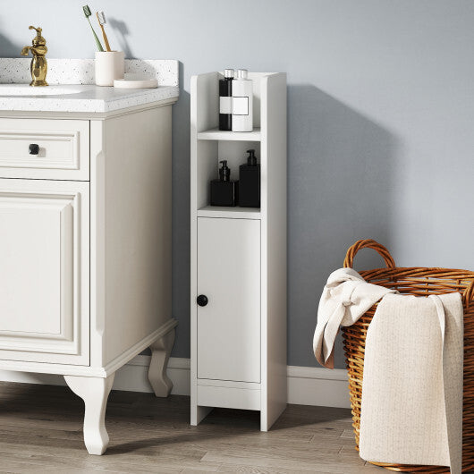 Costway Bathroom Slim Cabinet Corner with Door and Adjustable Shelf-White