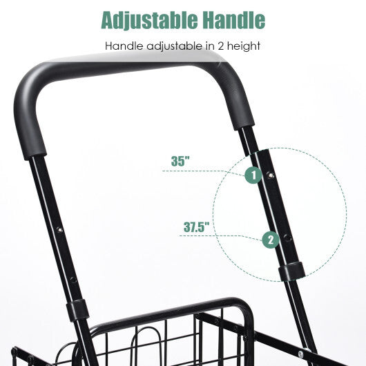 Costway Folding Shopping Cart Jumbo Basket Rolling Utility Trolley Adjustable Handle