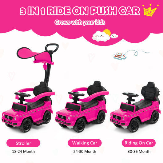 Costway 3-In-1 Ride on Push Car Mercedes Benz G350 Stroller Sliding Car with Canopy-Pink