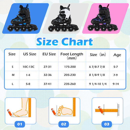Costway Adjustable Kids' Incline Skates for Boys Girls Ages 5-14-Blue