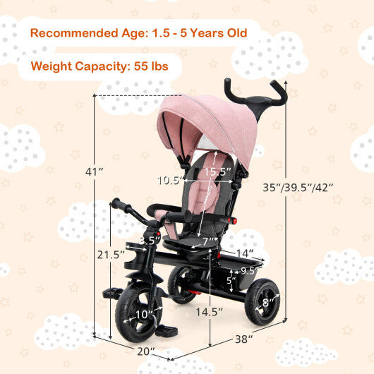 Costway 4-in-1 Baby Tricycle Toddler Trike with Convertible Seat-Pink