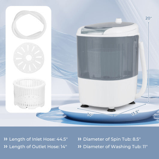 Costway Portable Mini Washing Machine Semi-Automatic Washer and Spinner Combo with Single Tub-Gray