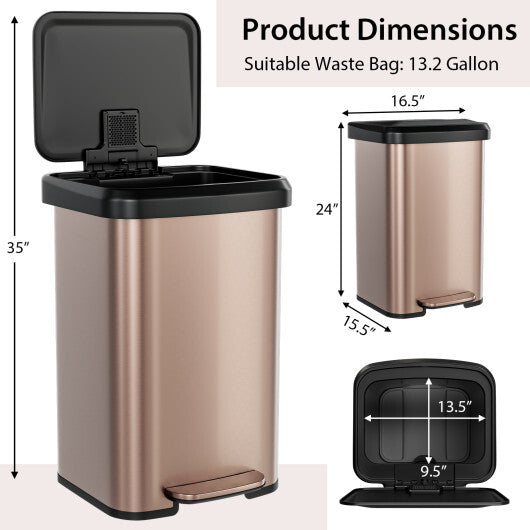 Costway 13.2 Gallon Step Trash Can with Soft Close Lid and Deodorizer Compartment-Golden