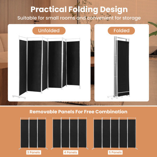 Costway 6-Panel Room Divider Folding Privacy Screen with Steel Support Base-Black
