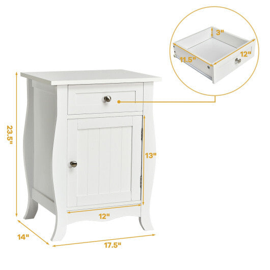Costway Wooden Accent End Table with Drawer Storage Cabinet Nightstand-White