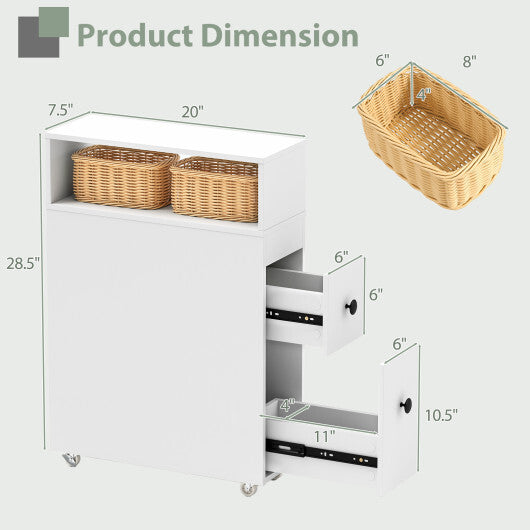 Costway Slim Bathroom Cabinet Wooden Toilet Organizer with Deep Slide Out Drawers