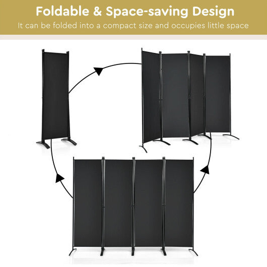 Costway 4-Panel Room Divider with Steel Frame-Black