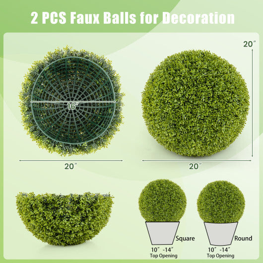 Costway 2 Pieces 20 Inches Artificial Sun-Protective Topiary Spheres for Patio Garden Front Door Balcony Backyard-M