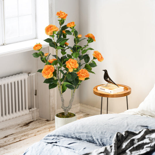 Costway 36 Inch Artificial Camellia Tree with Blooming Flower 1 Pack-Orange