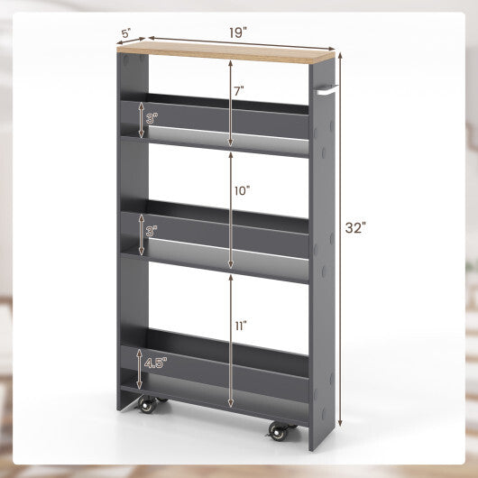 Costway Rolling Kitchen Slim Storage Cart Mobile Shelving Organizer with Handle-Gray