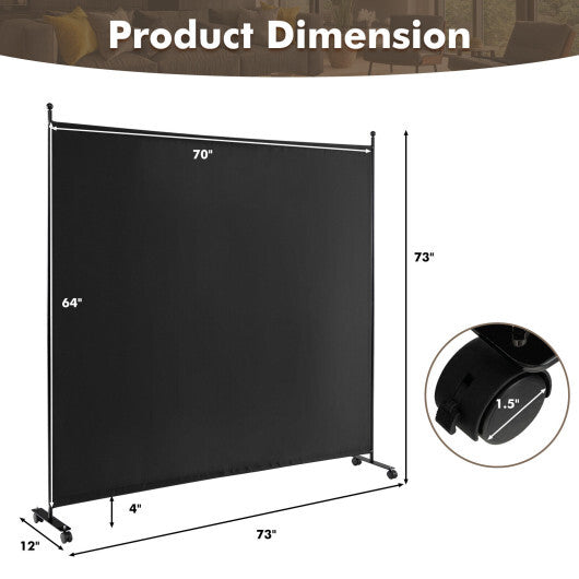 Costway 6 Feet Single Panel Rolling Room Divider with Smooth Wheels