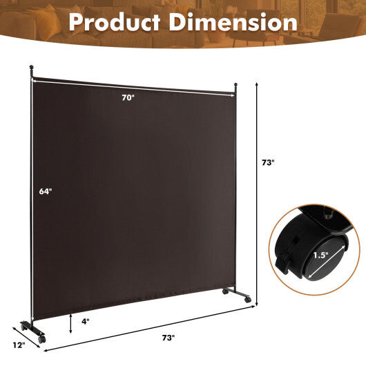 Costway 6 Feet Single Panel Rolling Room Divider with Smooth Wheels-Brown