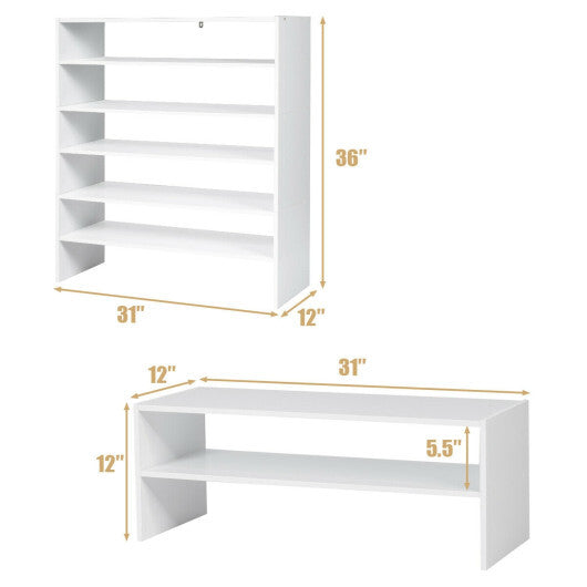 Costway 3 Pieces 31-Inch Stackable Multi-Shape Shoe Rack-White