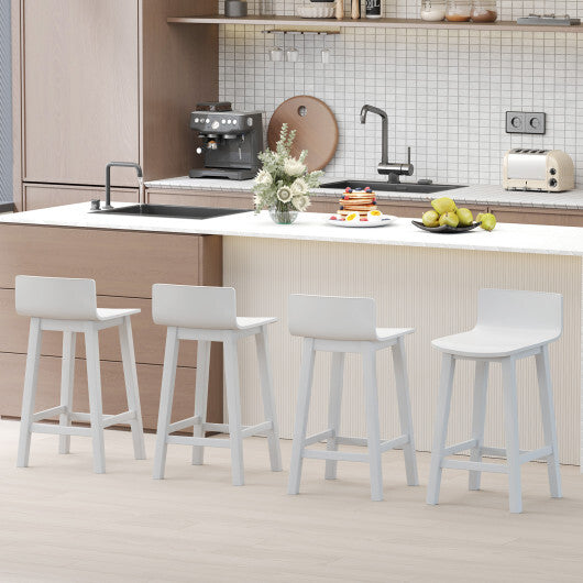 Costway Wood Bar Stools Set of 2 with Solid Back and Seat-White