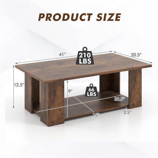 Costway Large 36/41 Inch 2-tier Wooden Modern Coffee Table with Storage Shelf-Coffee
