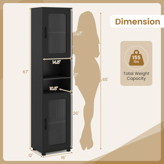 Costway Tall Bathroom Storage Cabinet 67 Inches Freestanding Storage Organizer-Black