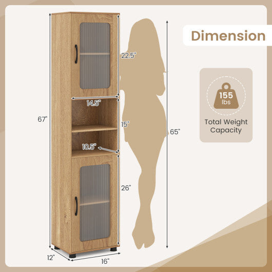 Costway Tall Bathroom Storage Cabinet 67 Inches Freestanding Storage Organizer-Natural