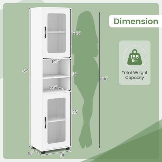 Costway Tall Bathroom Storage Cabinet 67 Inches Freestanding Storage Organizer-White