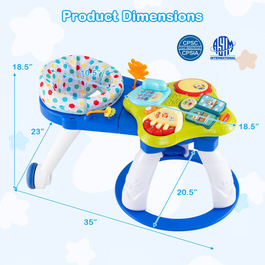 Costway 3 in 1 Baby Stationary Activity Center with Educational and Music Function Tabletop-Blue - Color: Blue