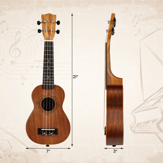 Costway 21 Inch Soprano Mahogany Wooden Ukelele Set with Adjustable Strap