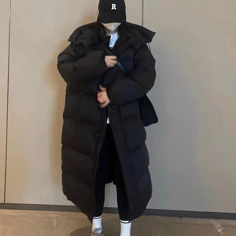 Cream Mid-Length Down Jacket for Women - High-End Winter Coat