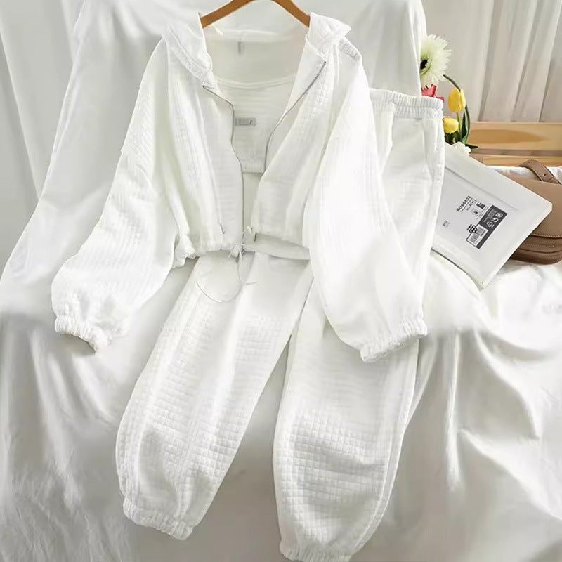 Hooded Cardigan Zipper Sports Three-piece Suit