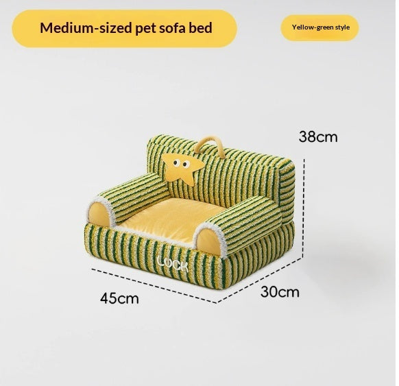 Cat Bed Pet Plush Sofa Cat Striped Raised And Thickened Non-Slip Sofa