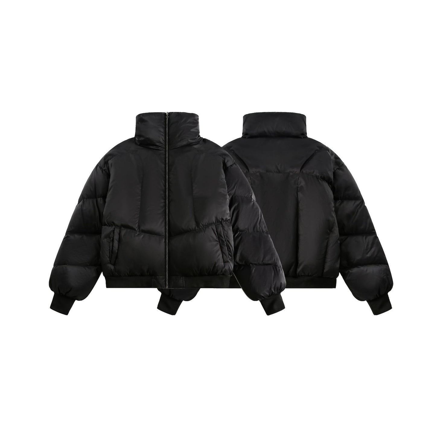Winter New White Duck Down American Black Stand-up Collar Bread Coat