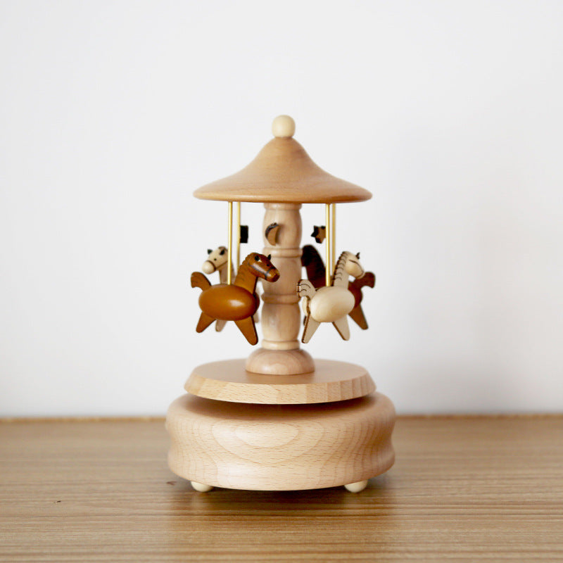 Wooden Music Box Music Box Creative Home Decoration Gifts Children's Birthday Gifts Carousel Swing Rabbit
