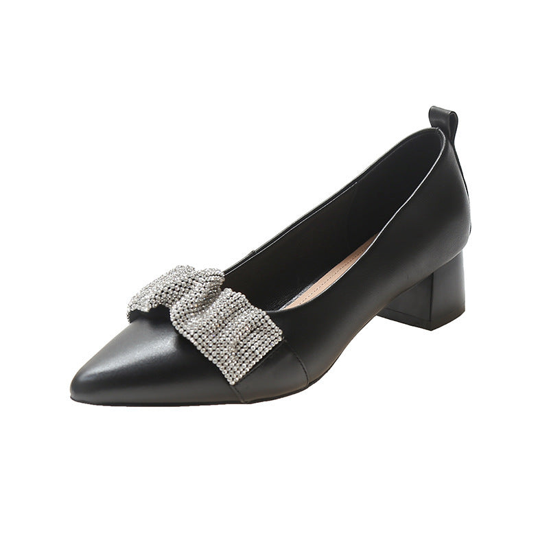 Top Layer Cowhide Pointed Toe Fashion Single Shoes Women
