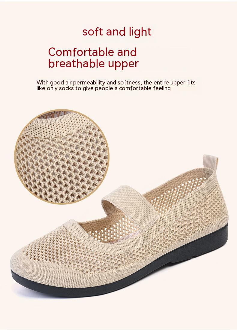 Breathable Woven Women's Casual Shoes - Lightweight Hollow Out Summer Mom Shoes with Soft PVC Sole (Black/Gray/Cyan/Apricot, Sizes 35-41)