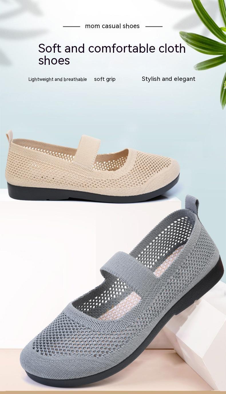 Breathable Woven Women's Casual Shoes - Lightweight Hollow Out Summer Mom Shoes with Soft PVC Sole (Black/Gray/Cyan/Apricot, Sizes 35-41)