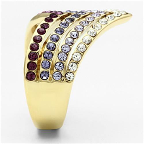 GL305 - IP Gold(Ion Plating) Brass Ring with Top Grade Crystal in Multi Color