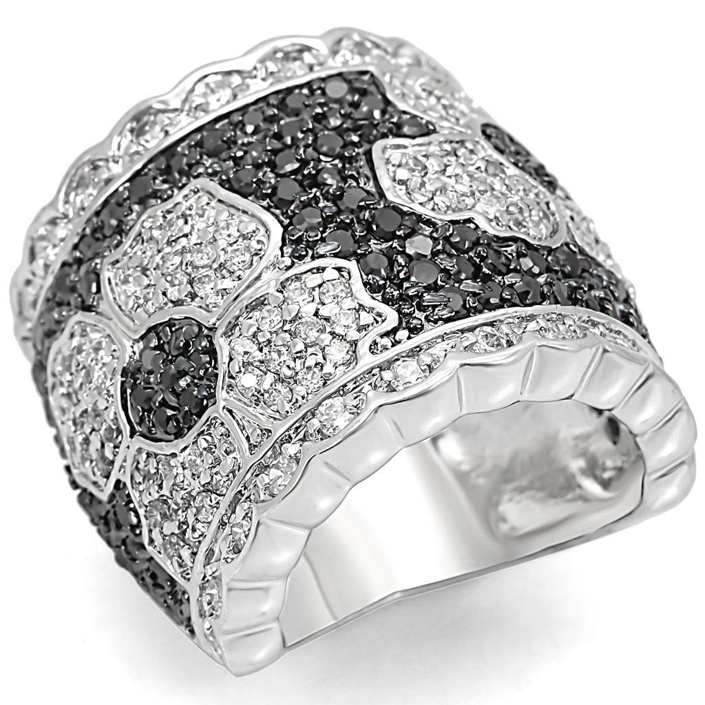 LO1346 - Rhodium + Ruthenium Brass Ring with AAA Grade CZ in Clear